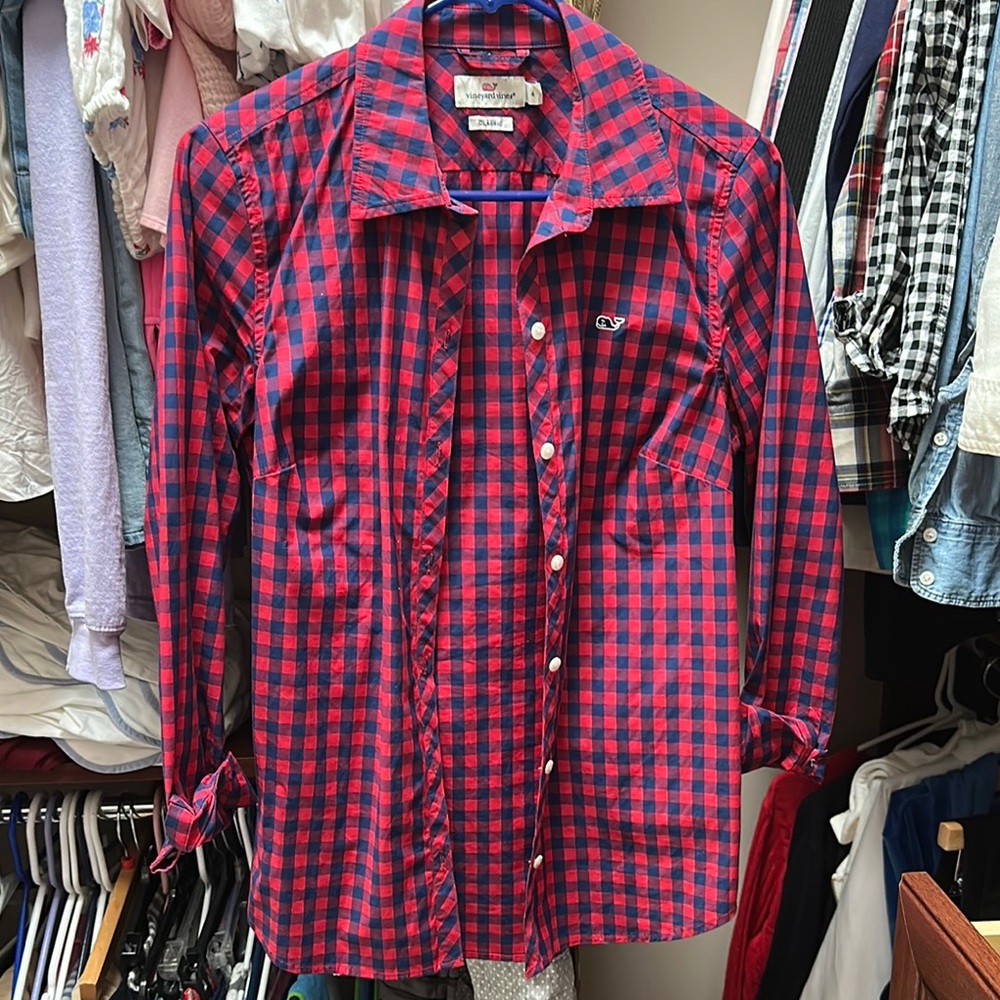 Vineyard Vines Red and Blue Plaid Shirt